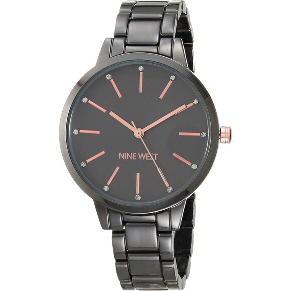 Nine West Women's Rose Gold band Gray dial Crystal Accented Bracelet Watch - Picture 1 of 4